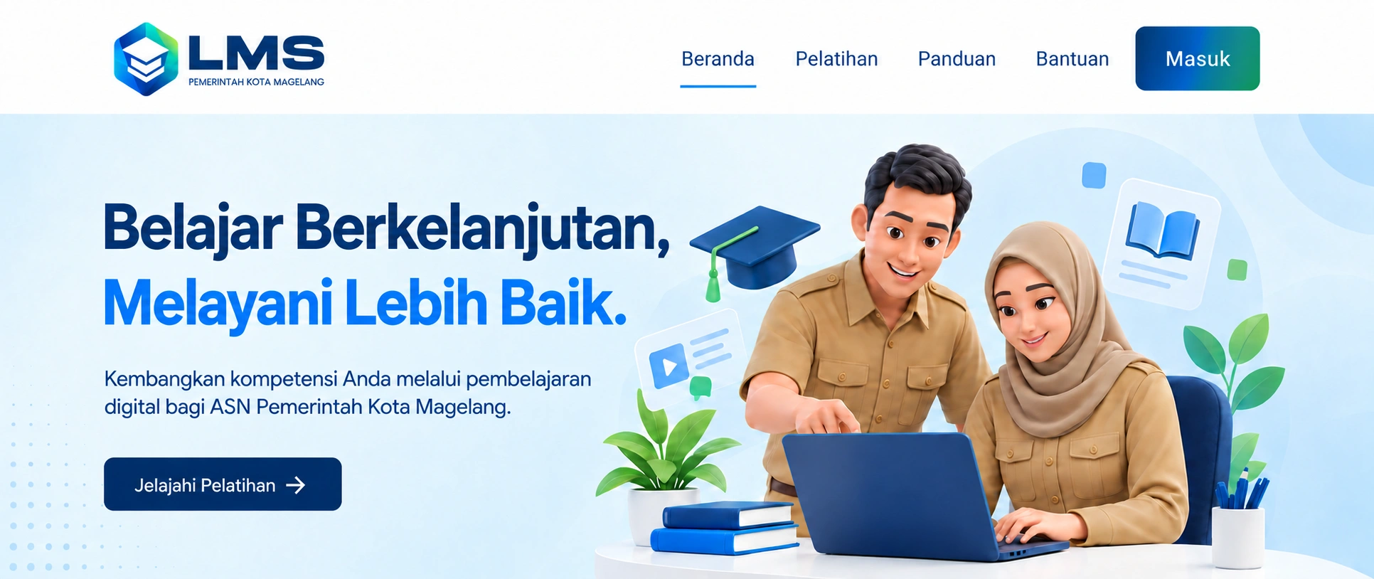 Dua ASN belajar bersama menggunakan laptop